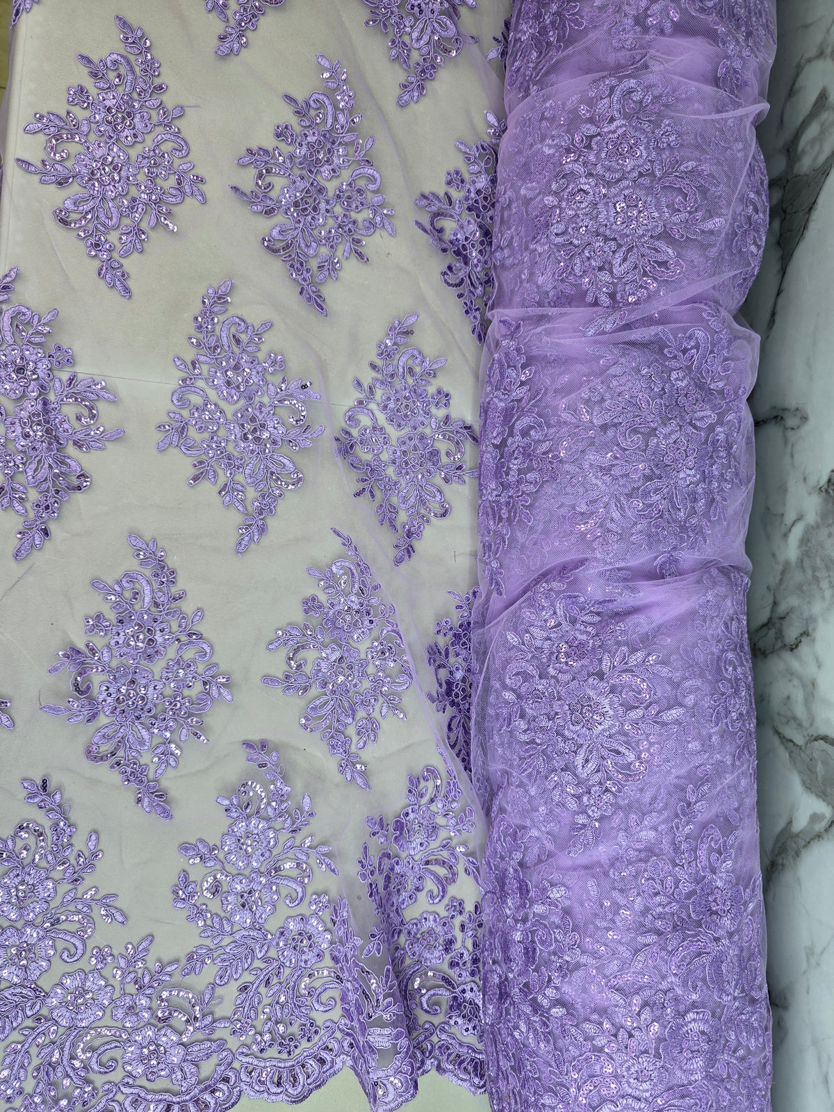 Tul Bordado Con Diseño Floral Con Lentejuela Color Lila - HH039 — Palacio Glamour
