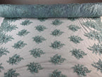 Tul Bordado Con Floral 3D, Lentejuela Y Perlas Color Sage- HH158 — Palacio Glamour