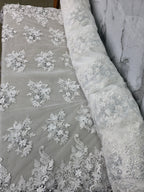 Tul Bordado Con Floral 3D, Lentejuela Y Perlas Color Hueso- HH160 — Palacio Glamour