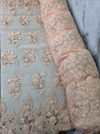 Tul Bordado Con Floral 3D, Lentejuela Y Perlas Color Blush- HH160 — Palacio Glamour