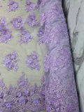 Tul Bordado Con Floral 3D, Lentejuela Y Perlas Color Lila- HH160 — Palacio Glamour