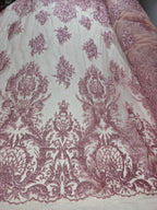 Tul Bordado Con Diseño En Acabado Glitter Color Rosa Piel- HH169 — Palacio Glamour