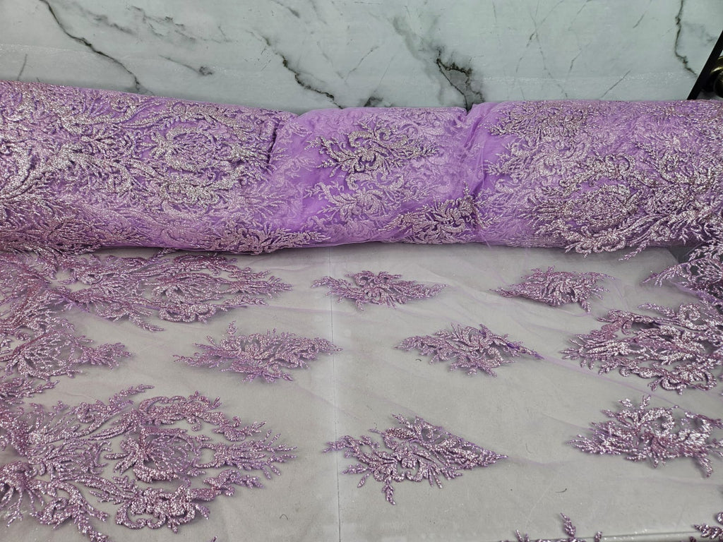 Tul Bordado Con Diseño En Acabado Glitter Color Lila- HH169 — Palacio Glamour