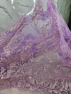 Tul Bordado Con Diseño En Acabado Glitter Color Lila- HH169 — Palacio Glamour