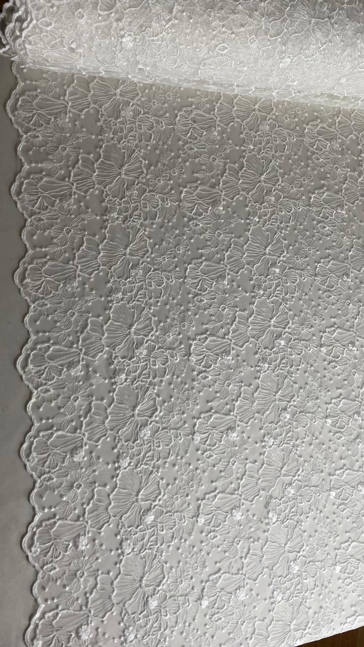 Tul Bordado Con Diseño Floral Color Blanco- HH173 — Palacio Glamour