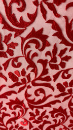 Tul Bordado Diseño Con Grecas Rojo- HH174 — Palacio Glamour