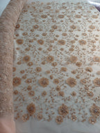 Tul Bordado Con Flores 3d, Lentejuela, Canutillo, Perlas, Chaquira Color Palo de Rosa -HH191 — Palacio Glamour