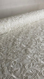 Tul Bordado Con Diseño Floral Con Lentejuela Color Hueso -HH193 — Palacio Glamour