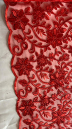 Tul Bordado Con Diseño Floral Con Lentejuela Color Rojo -HH193 — Palacio Glamour