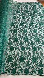 Tul Bordado Con Diseño Floral Con Lentejuela Color Botella -HH193 — Palacio Glamour