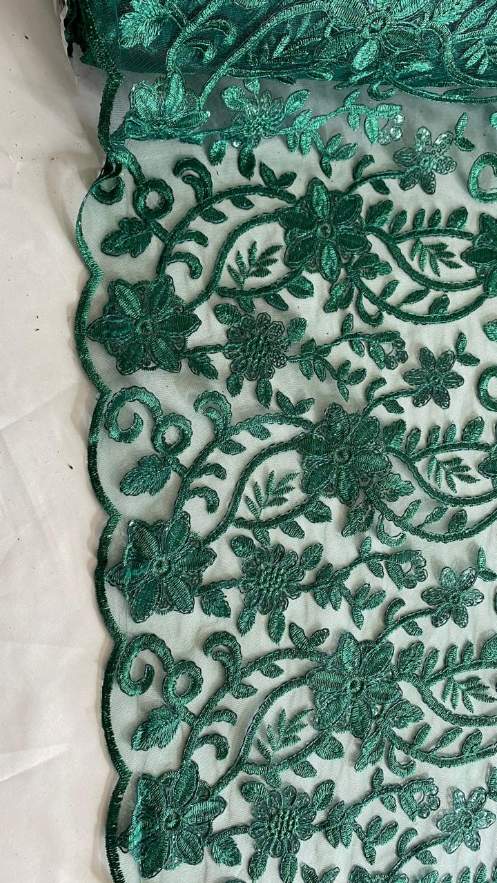 Tul Bordado Con Diseño Floral Con Lentejuela Color Botella -HH193 — Palacio Glamour