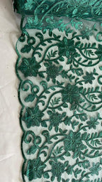 Tul Bordado Con Diseño Floral Con Lentejuela Color Botella -HH193 — Palacio Glamour