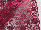 Tul Bordado Con Diseño Floral Con Lentejuela Color Vino -HH193 — Palacio Glamour