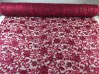 Tul Bordado Con Diseño Floral Con Lentejuela Color Vino -HH193 — Palacio Glamour