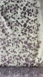 Tul Bordado Diseño Floral Con Lentejuela Color Lila-HH195 — Palacio Glamour