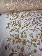Tul Bordado Diseño Floral Con Lentejuela Color Oro-HH195 — Palacio Glamour