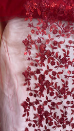 Tul Bordado Diseño Floral Con Lentejuela Color Vino -HH195 — Palacio Glamour