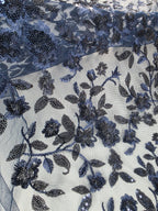Tul Bordado Diseño Floral Con Lentejuela Color Marino -HH195 — Palacio Glamour