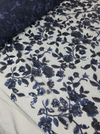 Tul Bordado Diseño Floral Con Lentejuela Color Marino -HH195 — Palacio Glamour