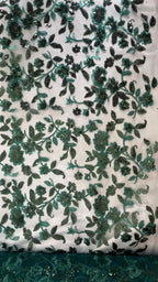Tul Bordado Diseño Floral Con Lentejuela Color Botella -HH195 — Palacio Glamour