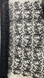 Tul Bordado Diseño Floral Con Lentejuela Color Negro -HH195 — Palacio Glamour