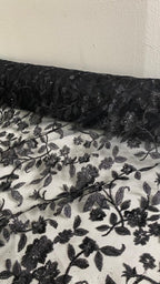 Tul Bordado Diseño Floral Con Lentejuela Color Negro -HH195 — Palacio Glamour