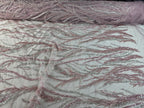 Tul Bordado Con Ramas En Lentejuela Y Chaquira Color Rosa -HH196 — Palacio Glamour