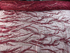 Tul Bordado Con Ramas En Lentejuela Y Chaquira Color Vino -HH196 — Palacio Glamour