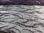 Tul Bordado Con Ramas En Lentejuela Y Chaquira Color Morado Uva -HH196 — Palacio Glamour
