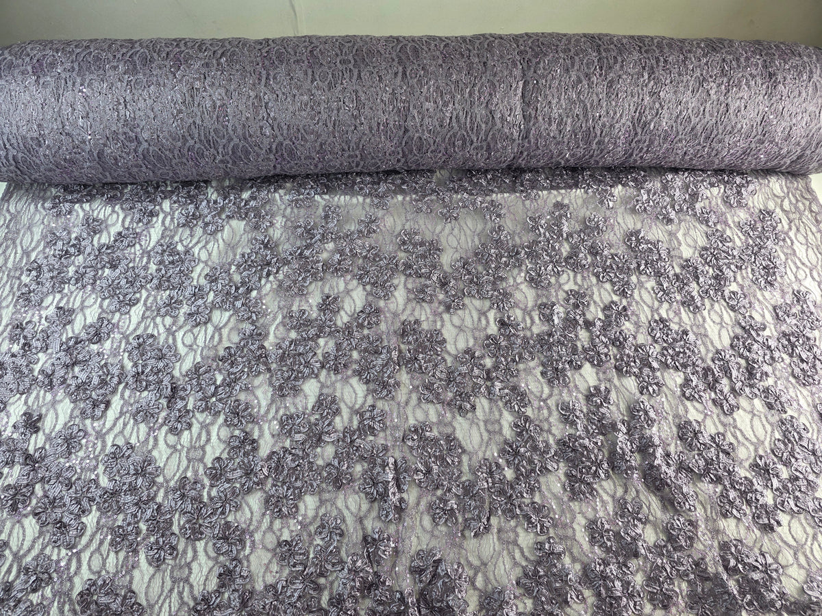 Tul Bordado Diseño Floral Con Lentejuela Color Mauve -HH198 — Palacio Glamour