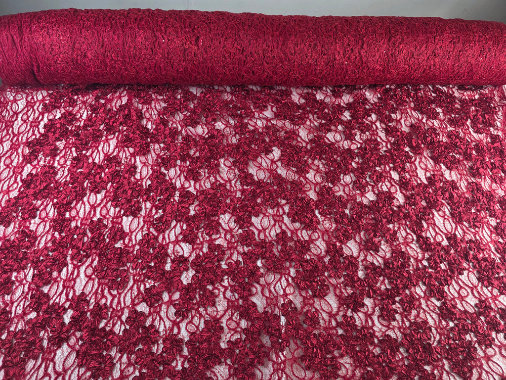 Tul Bordado Diseño Floral Con Lentejuela Color Vino -HH198 — Palacio Glamour
