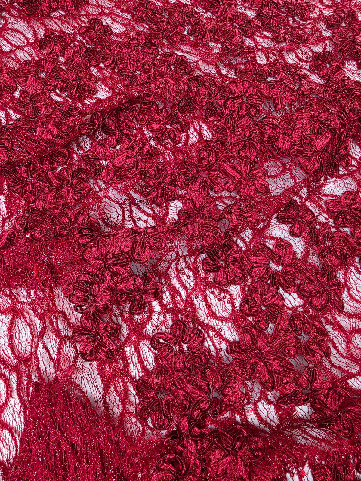 Tul Bordado Diseño Floral Con Lentejuela Color Vino -HH198 — Palacio Glamour