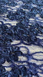 Tul Bordado Diseño Floral Con Lentejuela Color Azul Marino -HH198 — Palacio Glamour