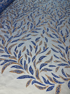 Tul Bordado Con Diseño Aplicaciones de Pedrería Y Glitter Color Azul Rey -HH200 — Palacio Glamour