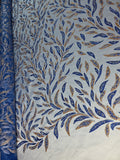 Tul Bordado Con Diseño Aplicaciones de Pedrería Y Glitter Color Azul Rey -HH200 — Palacio Glamour
