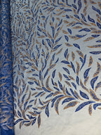 Tul Bordado Con Diseño Aplicaciones de Pedrería Y Glitter Color Azul Rey -HH200 — Palacio Glamour