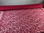 Tul Bordado Con Diseño Floral y Ramas Con Aplicaciones de Lentejuela Color Rojo-HH201 — Palacio Glamour