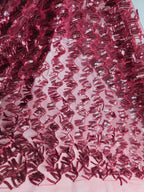 Tul Bordado Con Textura De Flequillos en Lentejuela Color Vino -HH209 — Palacio Glamour