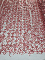 Tul Bordado Con Textura De Flequillos en Lentejuela Color Palo de Rosa -HH209 — Palacio Glamour