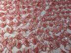 Tul Bordado Con Textura De Flequillos en Lentejuela Color Palo de Rosa -HH209 — Palacio Glamour