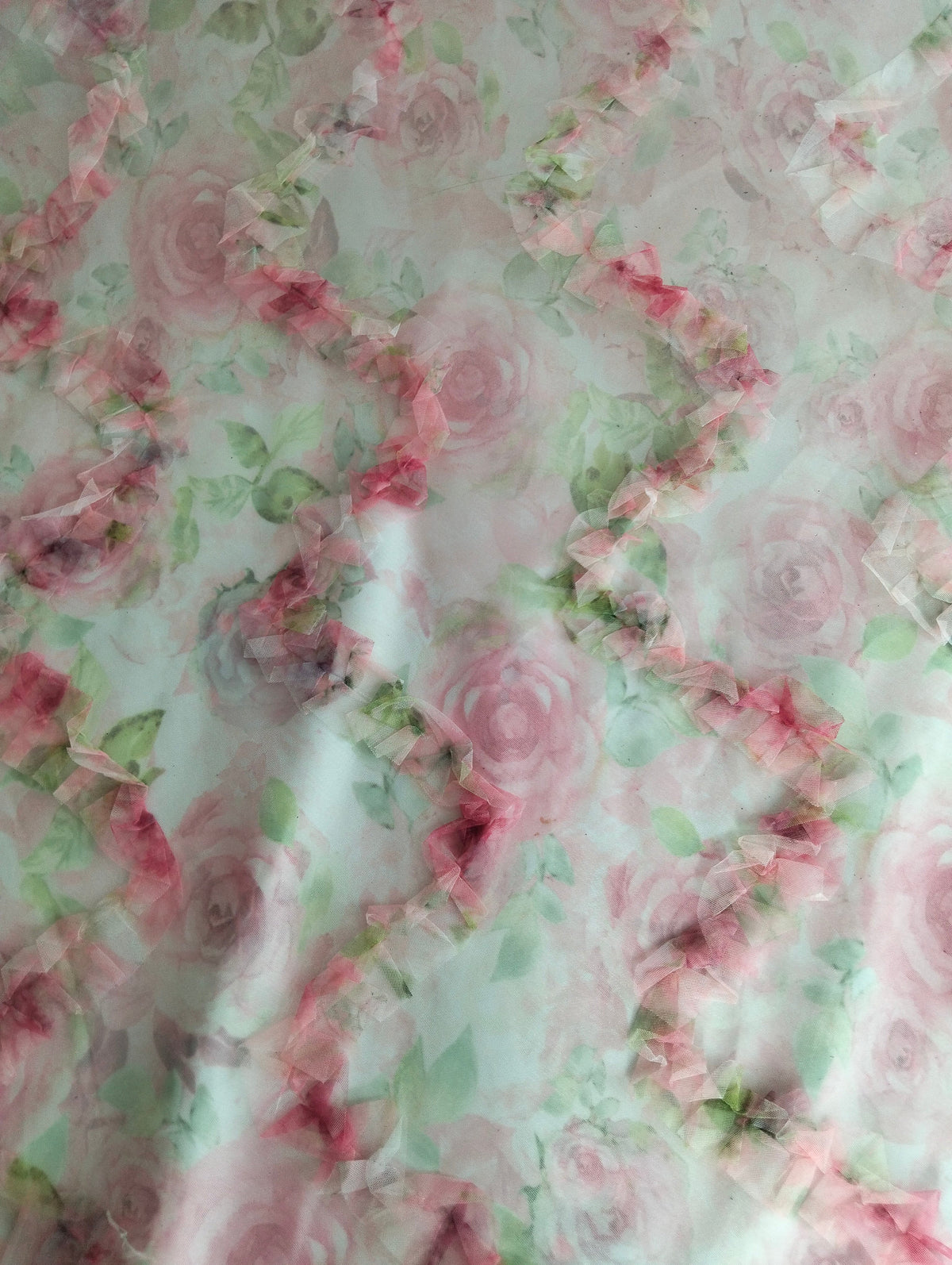 Tul Bordado Floral Con Aplicaciones 3D Color Rosa -HH215 — Palacio Glamour
