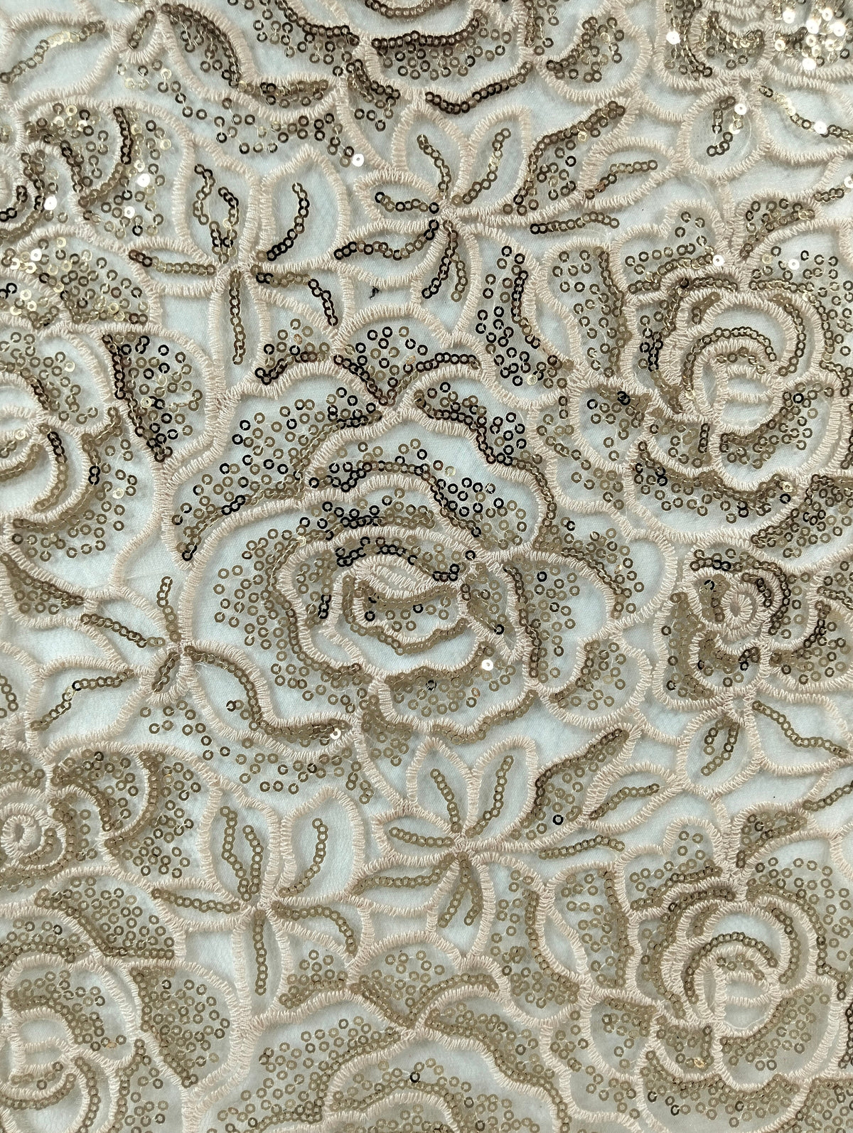 Tul Bordado Diseño Floral Con Lentejuela Color Oro -HH218 — Palacio Glamour