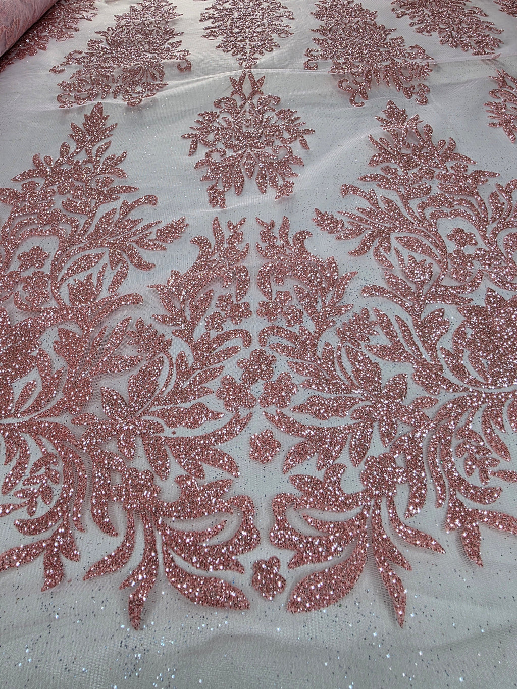 Tul Bordado Con Estampado Glitter Color Coral- HH239 — Palacio Glamour