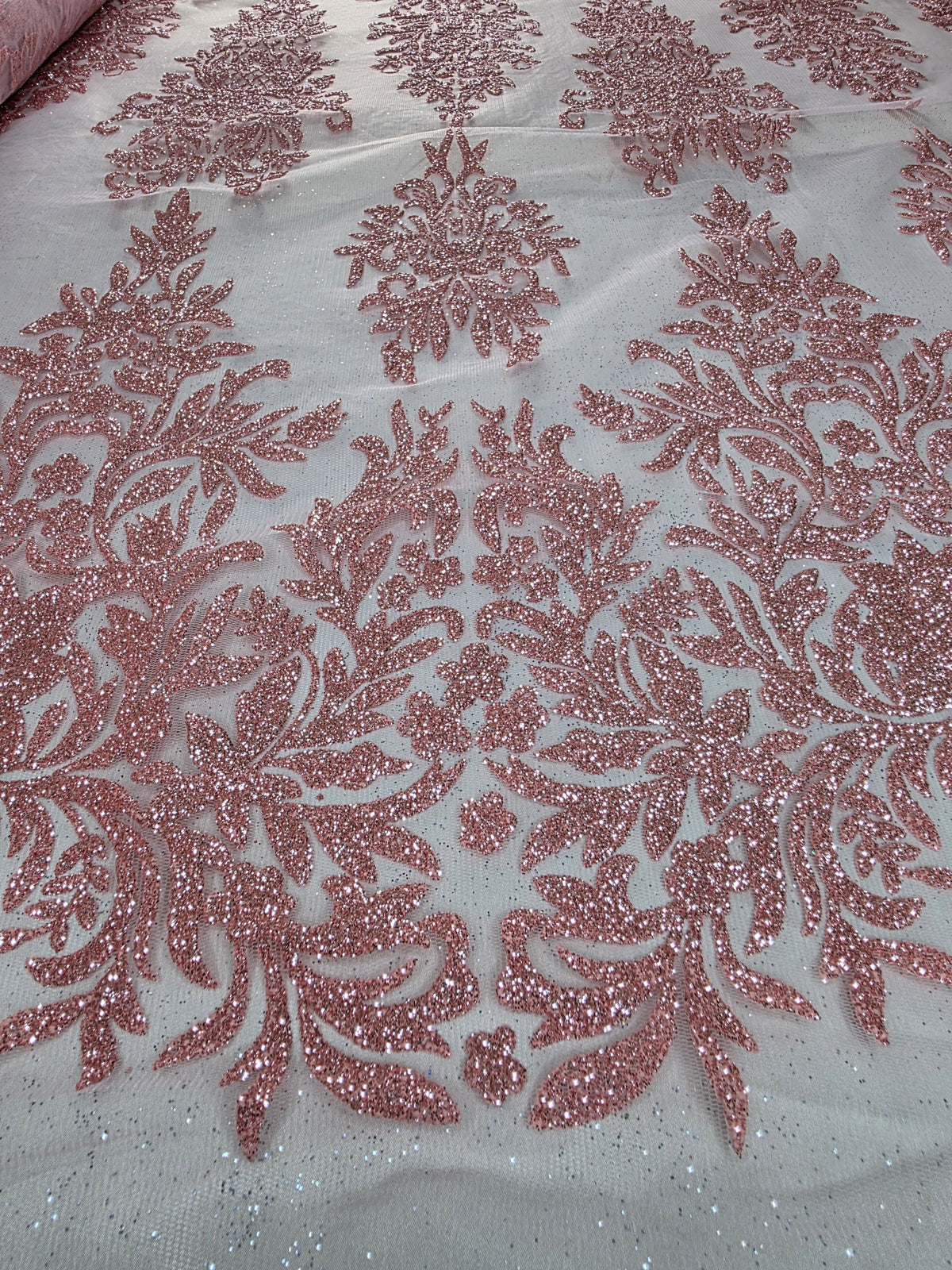 Tul Bordado Con Estampado Glitter Color Coral- HH239 — Palacio Glamour