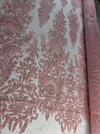 Tul Bordado Con Estampado Glitter Color Coral- HH239 — Palacio Glamour