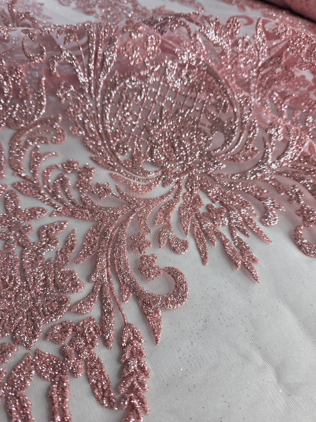 Tul Bordado Con Estampado Glitter Color Coral- HH239 — Palacio Glamour