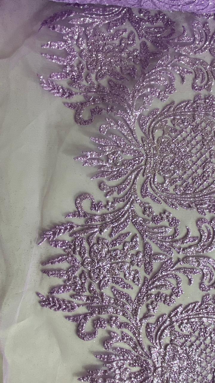 Tul Bordado Con Estampado Glitter Color Lila- HH239 — Palacio Glamour