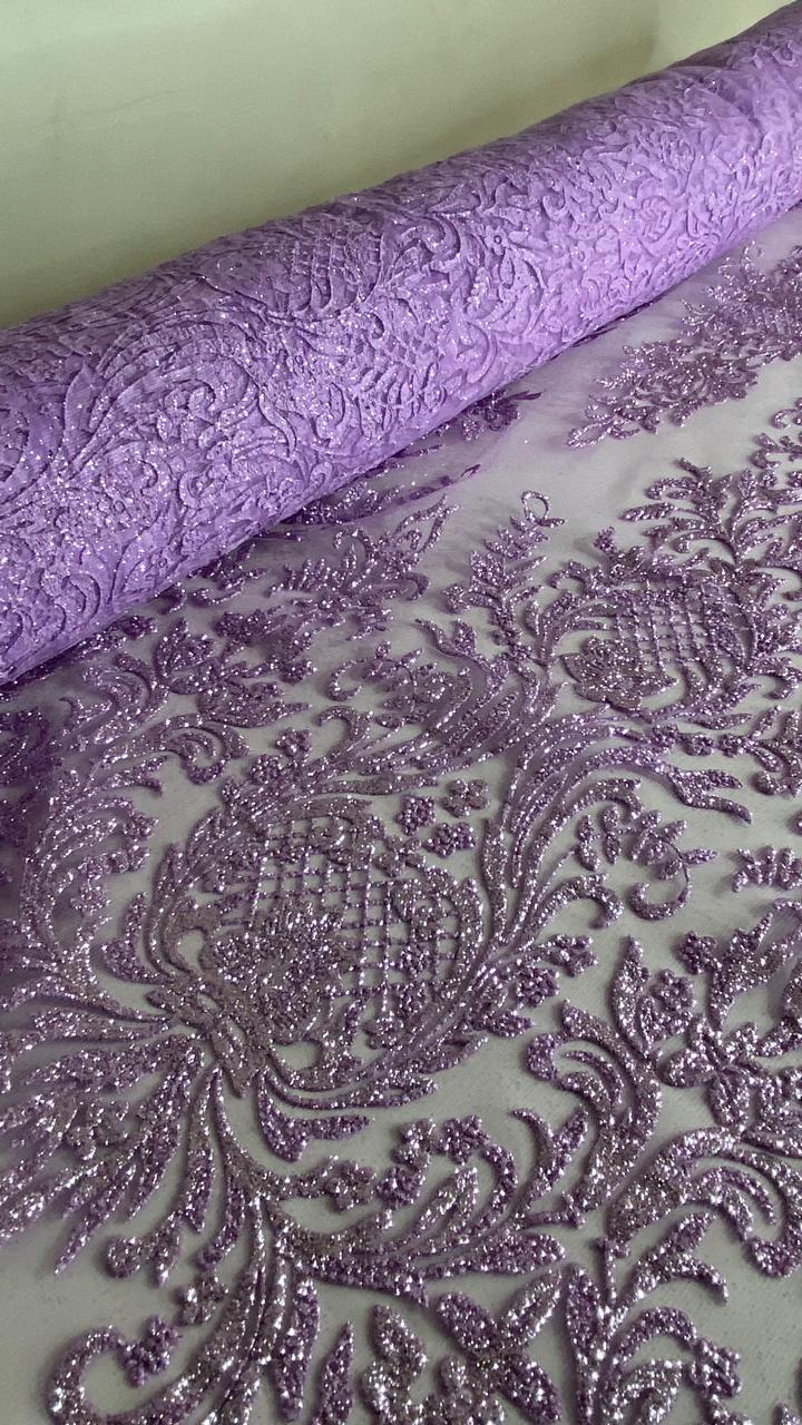 Tul Bordado Con Estampado Glitter Color Lila- HH239 — Palacio Glamour