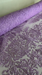 Tul Bordado Con Estampado Glitter Color Lila- HH239 — Palacio Glamour