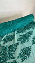 Tul Bordado Con Estampado Glitter Color Turquesa- HH239 — Palacio Glamour